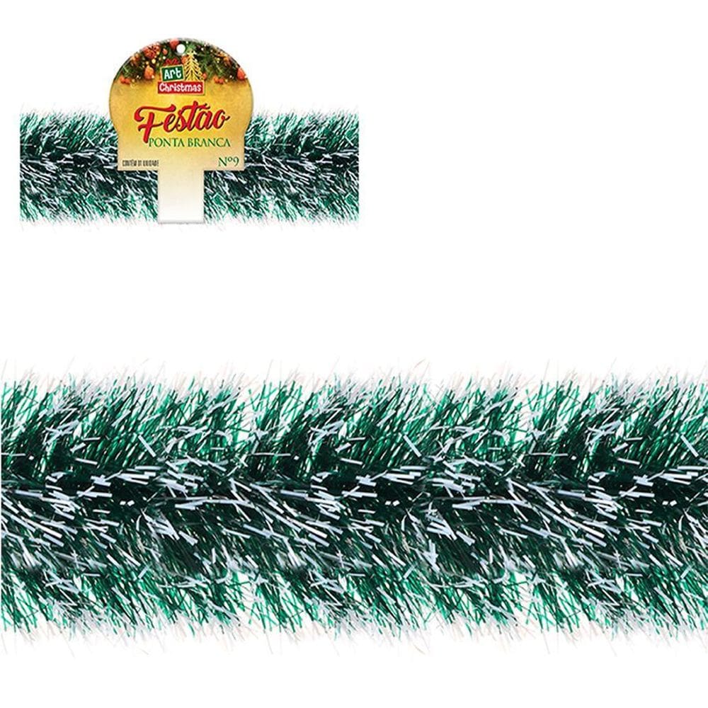 Festao Verde Ponta Branca 9Cmx2M Decoração Natal