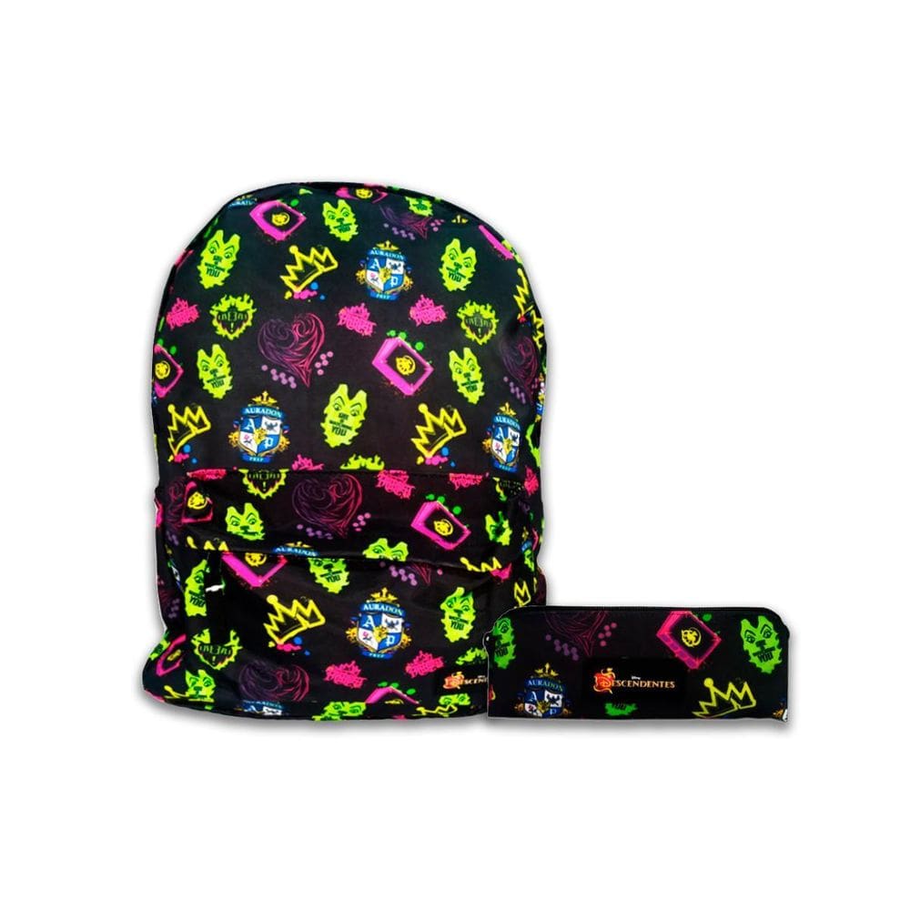 Kit Escolar Mochila Descendentes + Estojo Preto Dermiwil