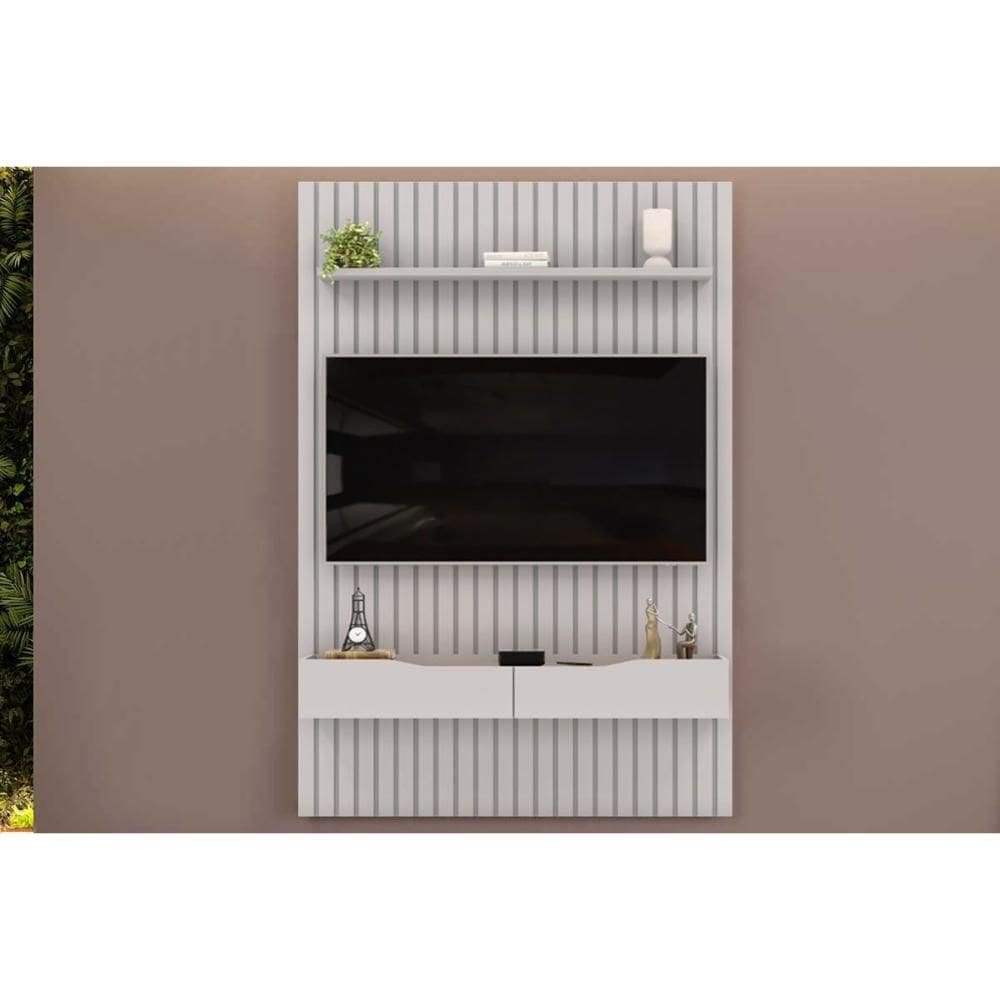 Rack Bancada c/ Painel p/ TV até 55 Pol Pratic Ripado 2 Gavetas 143x240cm Bali - DJ Móveis