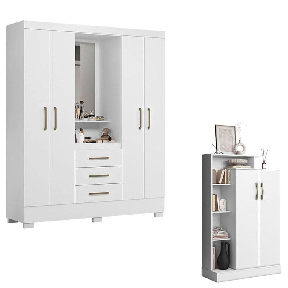 Guarda Roupa Solteiro Paris 2045150 e Armário Multiuso Florença 2000199 Branco - Aramóveis
