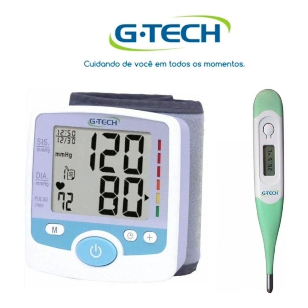 Kit Aparelho De Medir Pressão Digital De Pulso + Termometro