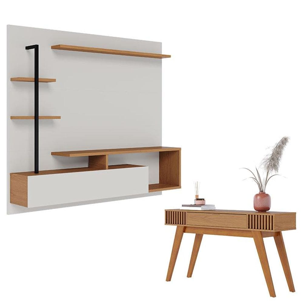 Painel para Tv Home Suspenso Maragogi Off White Freijó com Aparador Riviera Freijó – Colibri