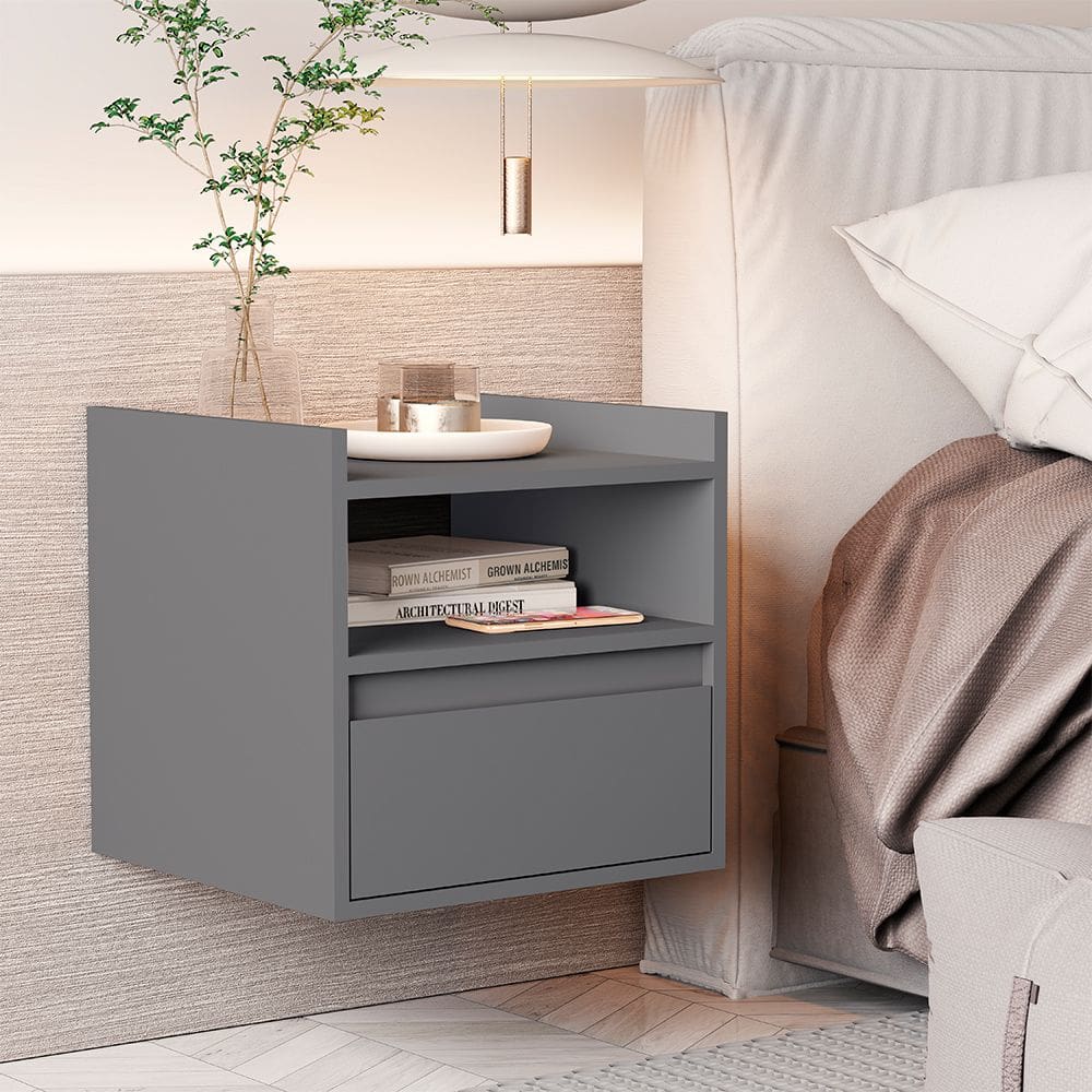 Mesa de Cabeceira Suspensa Minerva com 1 Porta Cinza
