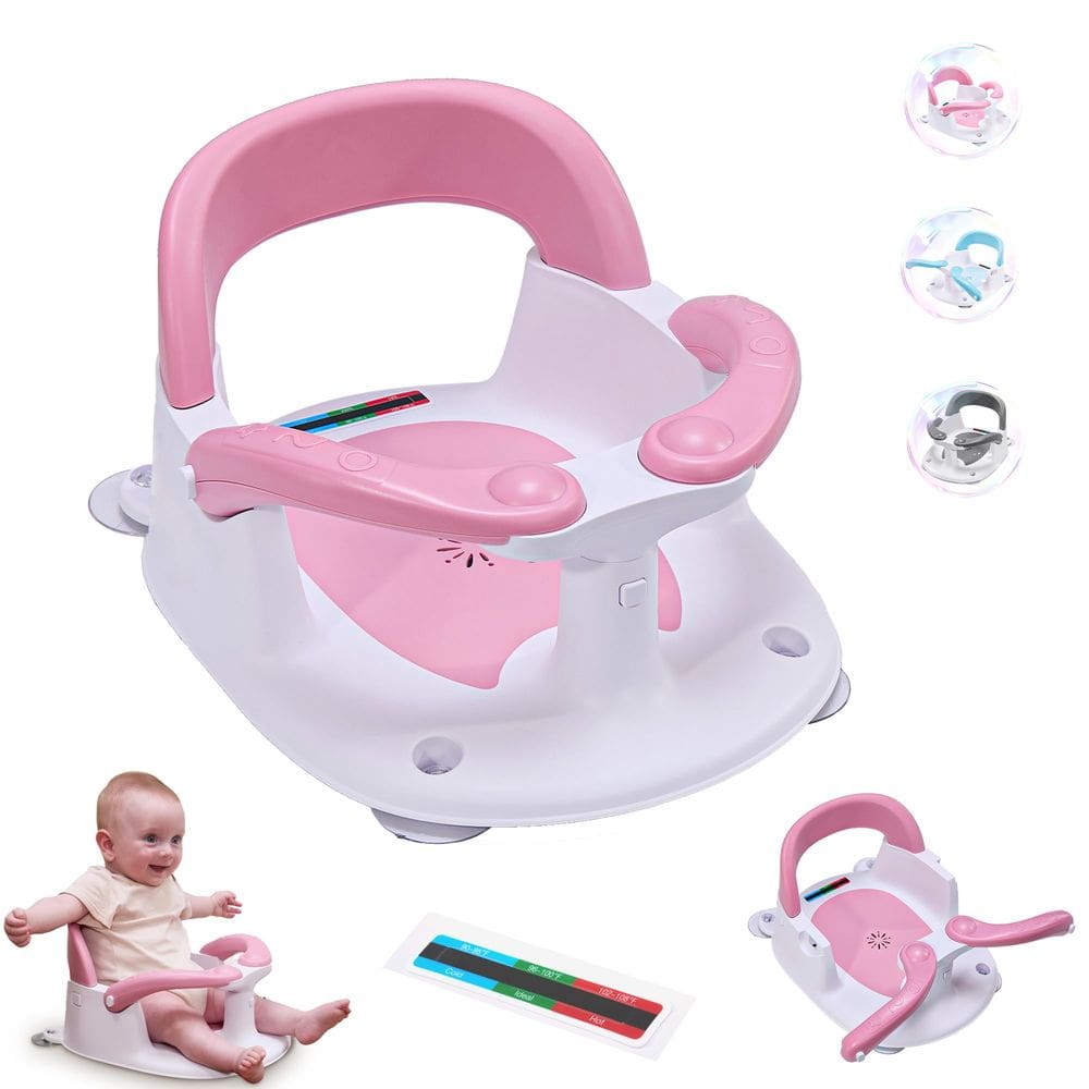 Assento de banho para bebês Wddbb 360° estável para bebês de 6 a 18 meses rosa