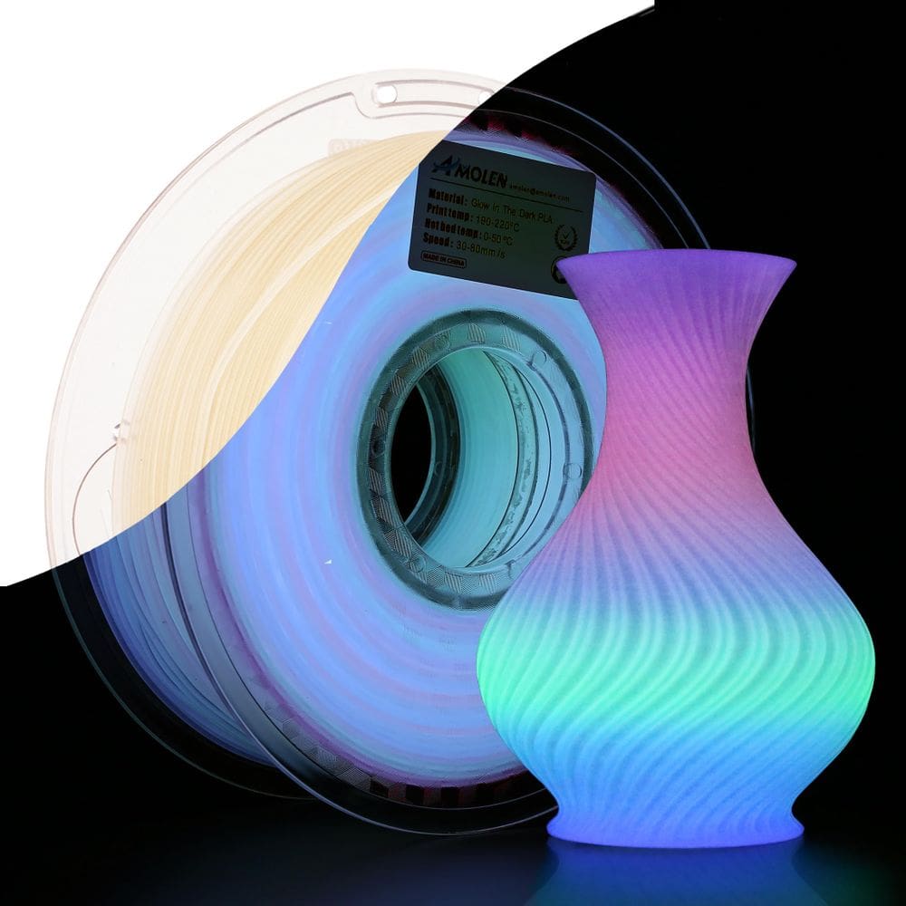 Filamento para impressora 3D AMOLEN Rainbow PLA Glow in The Dark