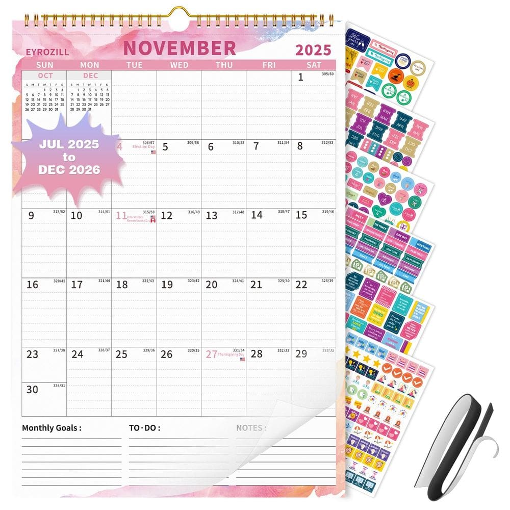Agenda de calendário de parede EYROZILL 2025-2026 30x43cm