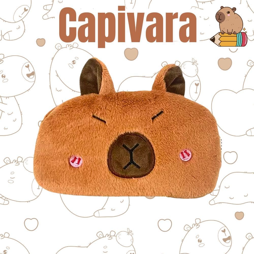Estojo Necessaire Fofo Capivara Pelúcia Porta Objetos C/ Zíper | Papelaria | Infantil | Presente | Coleção | Capybara