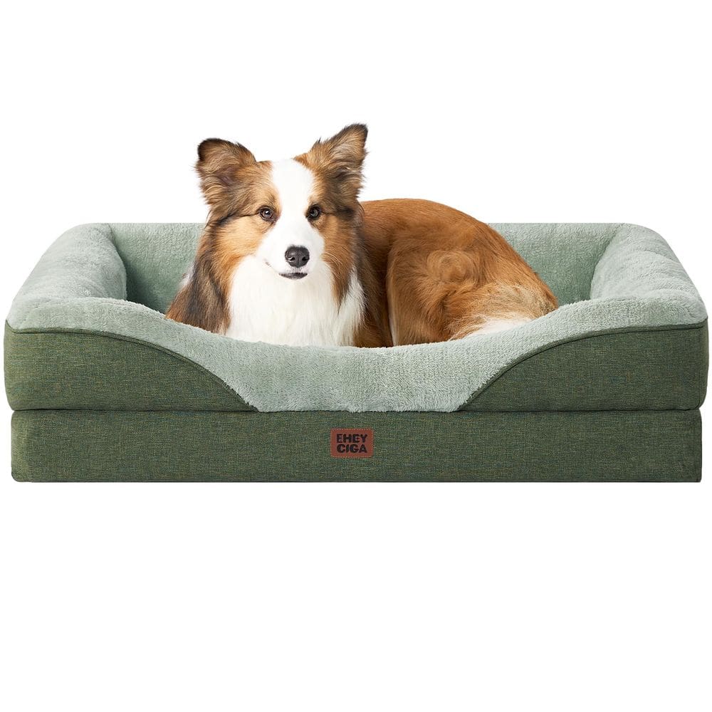 Cama de cachorro EHEYCIGA Memory Foam para verde impermeável de tamanho médio