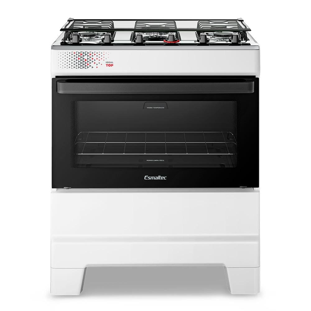Fogão a Gás Mesa Inox Super Chama Tampa de Vidro Forno 84L Limpa Fácil e Acendimento Automático IDEAL Top T5IAB Cor Branco 5 bocas Bivolt