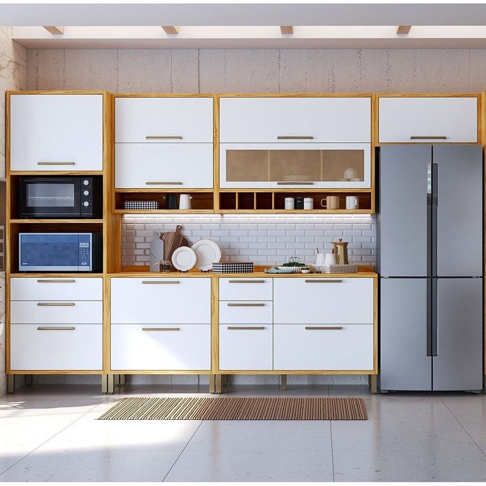 Cozinha Completa 6 Peças Vicenza Espresso Móveis Amêndoa/Branco Brilho