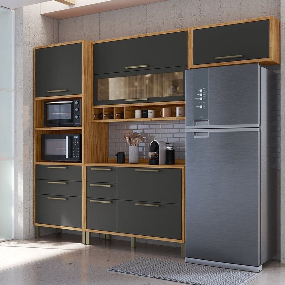 Cozinha Completa 4 Peças Vicenza Espresso Móveis Amêndoa/Cinza