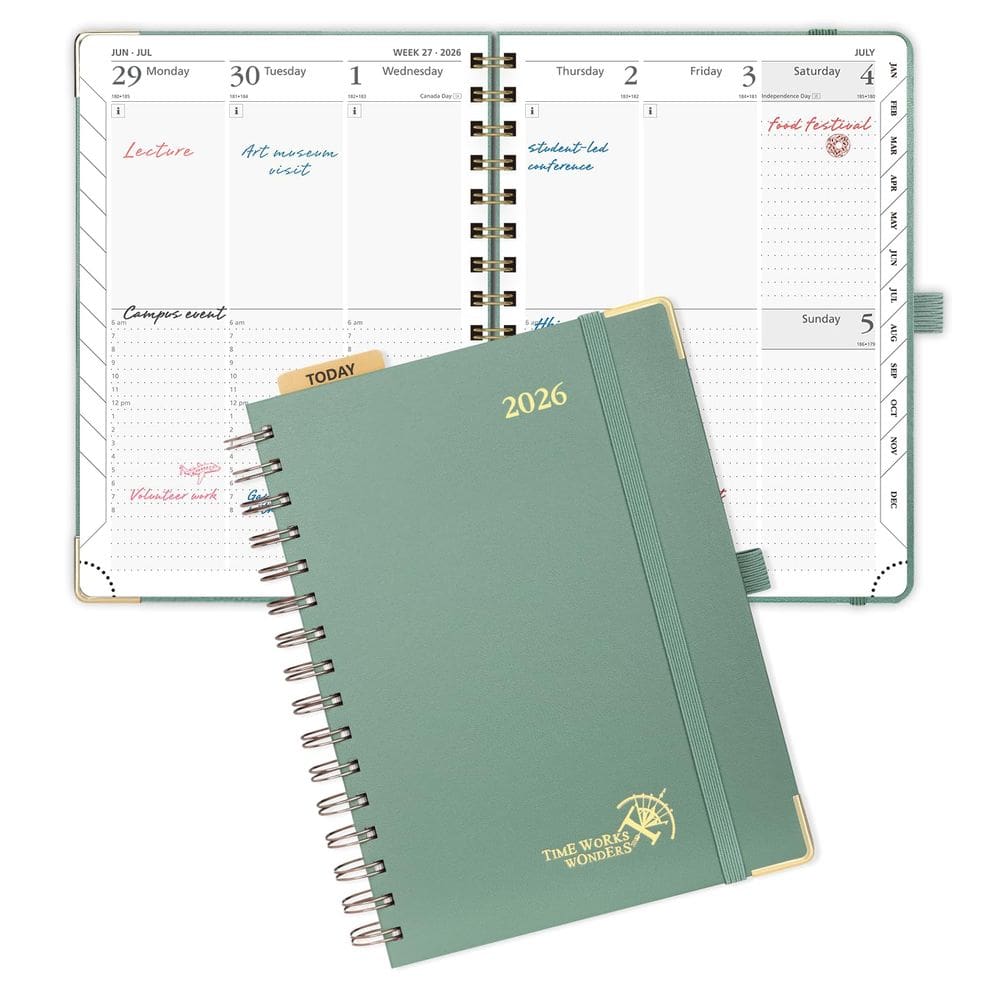 Planner POPRUN 2026 Calendário mensal semanal diário verde