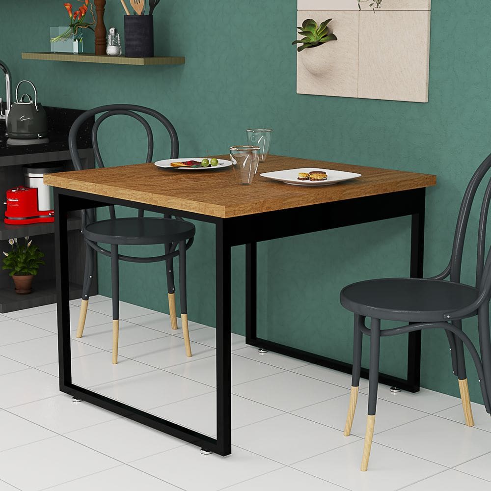 Mesa De Jantar 2 A 4 Lugares Tampo MDF 80x80cm Base Metálica