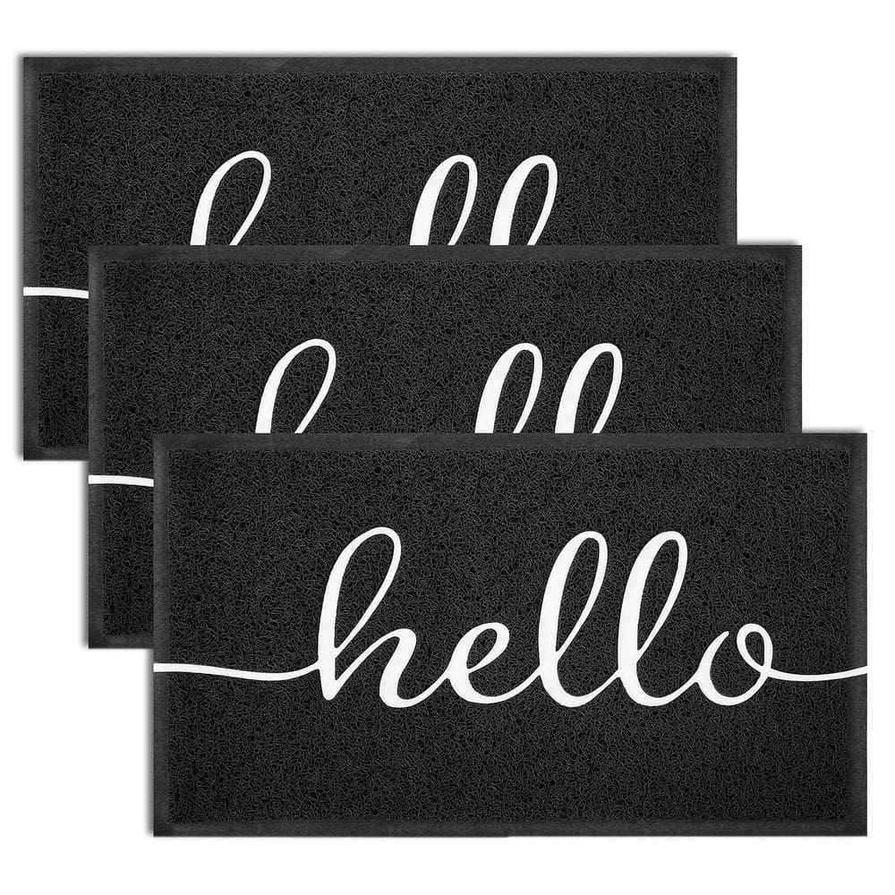 Tapete de porta EARTHALL Hello, pacote com 3, 76 x 44 cm, durável, antiderrapante