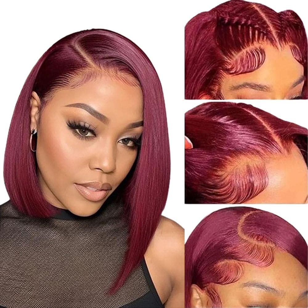 Peruca FATIAO Burgundy Bob 35cm Cabelo humano 180% de densidade para mulheres