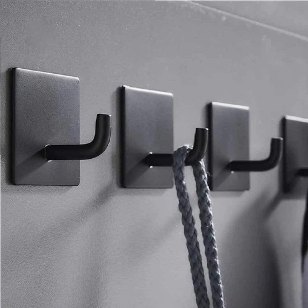 Kit 3 Ganchos Duplos Preto Adesivos Sem Furo Metal - Preto