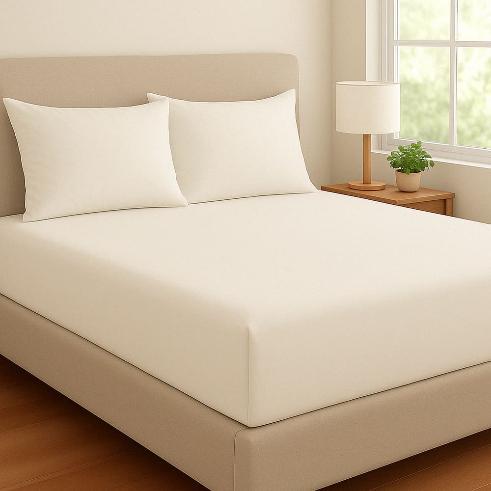 Kit De Lençol Malha Sofee e Par De Fronha 100% Algodão Queen 158x198cm - Off White