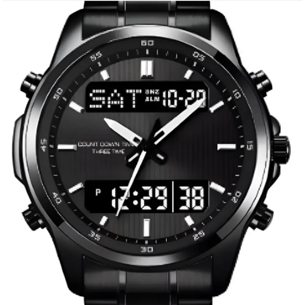 Relógio Analógico Digital Pulseira Aço Inoxidável Preto