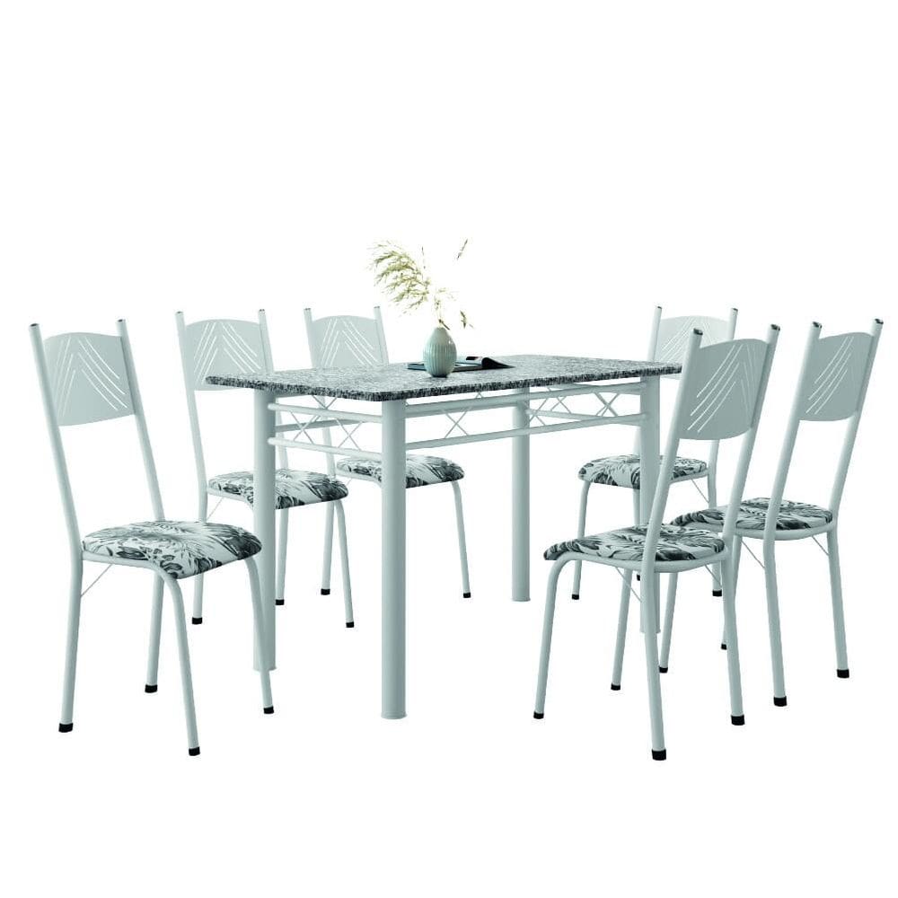 Conjunto De Mesa Sala de Jantar Sara Com 6 Cadeiras Tubular Granito 1,40m Artefamol