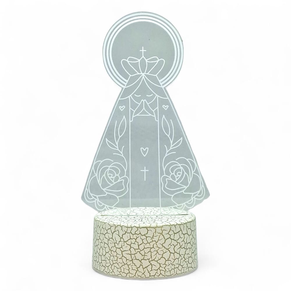 Luminária Rgb Nossa Senhora Floral Delicada Base Branca 19cm