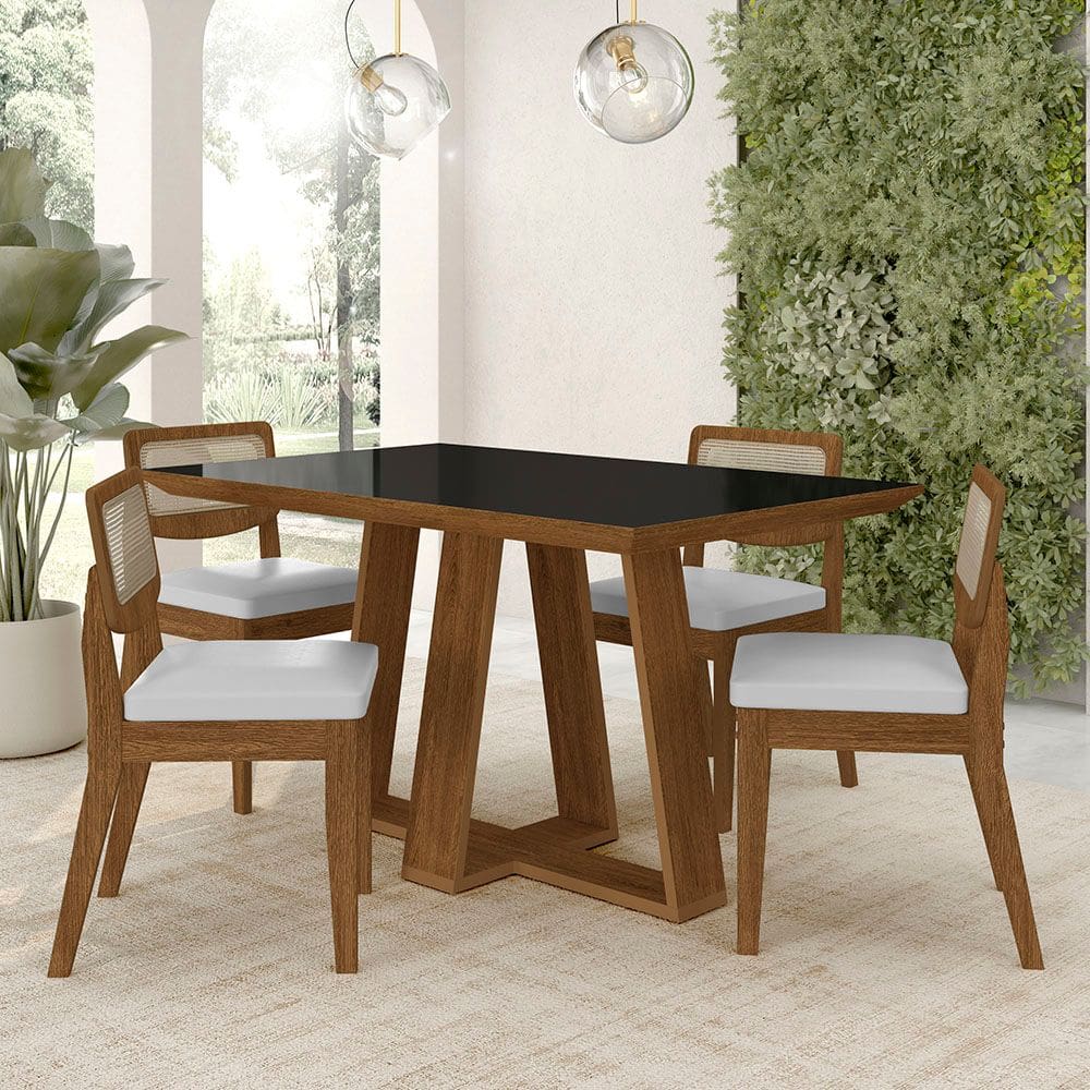 Conjunto Mesa Lins 4 Cadeiras Sextavada Freijó/pto/corino Branco - M.a