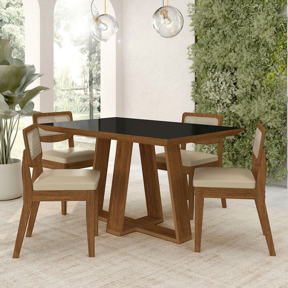 Conjunto Mesa Lins 4 Cadeiras Sextavada Freijó/pto/corino Bege - M.a