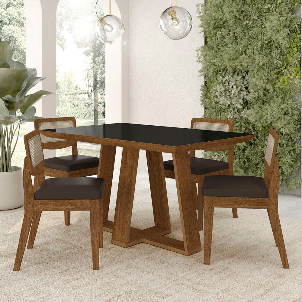 Conjunto Mesa Lins 4 Cadeiras Sextavada Freijó/pto/corino Marrom - M.a