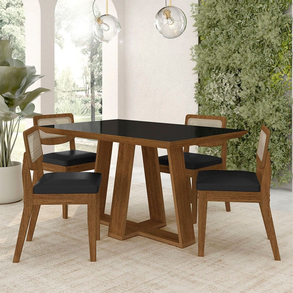 Conjunto Mesa Lins 4 Cadeiras Sextavada Freijó/pto/corino Preto - M.a