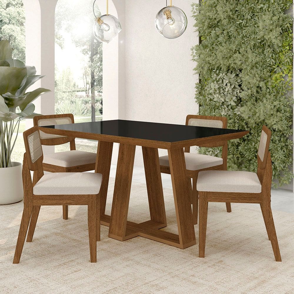 Conjunto Mesa Lins 4 Cadeiras Sextavada Freijó/pto/bouclé Off - M.a