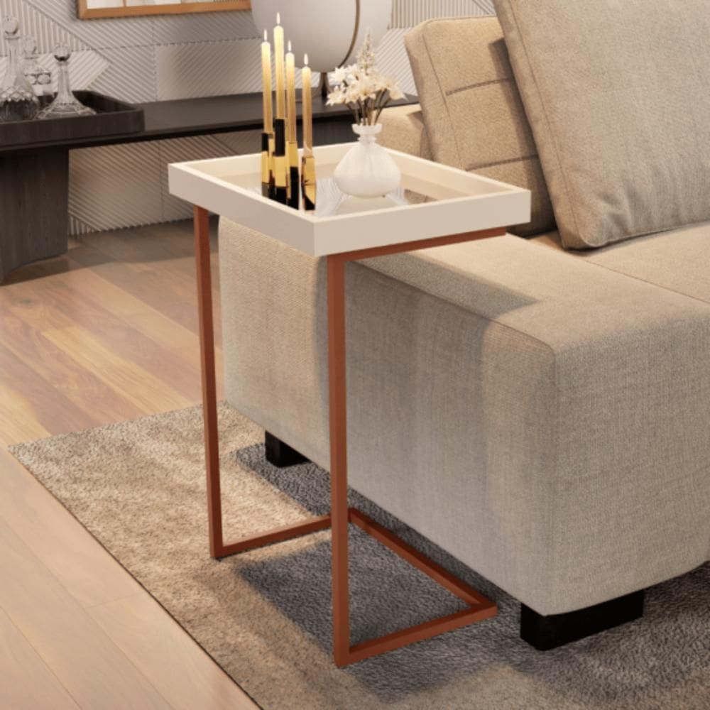 Mesa de Apoio Lateral Sala de estar 4774 Perola Pé De Ferro Bronze