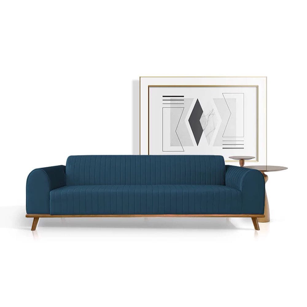 Sofá Living Átila 2,50m 5 Lugares Veludo Azul Marinho