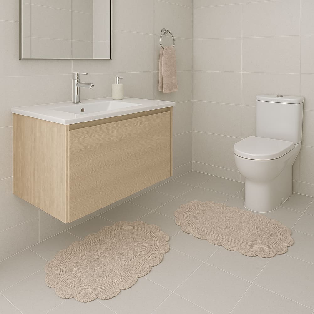 Jogo De Tapete Crochê Dupla Face Oval Para Banheiro 50x80cm - Storm