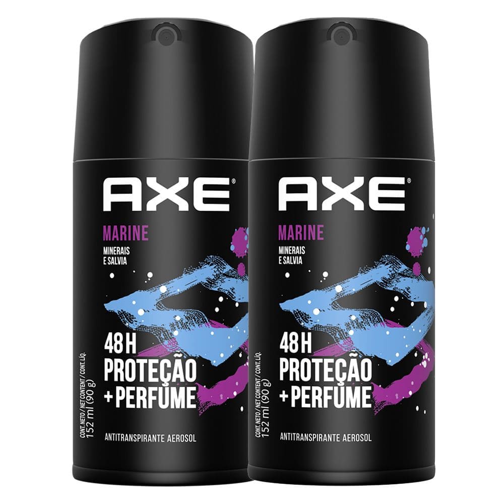 Desodorante Antitranspirante Axe Marine Aerossol 152ml Kit com duas unidades
