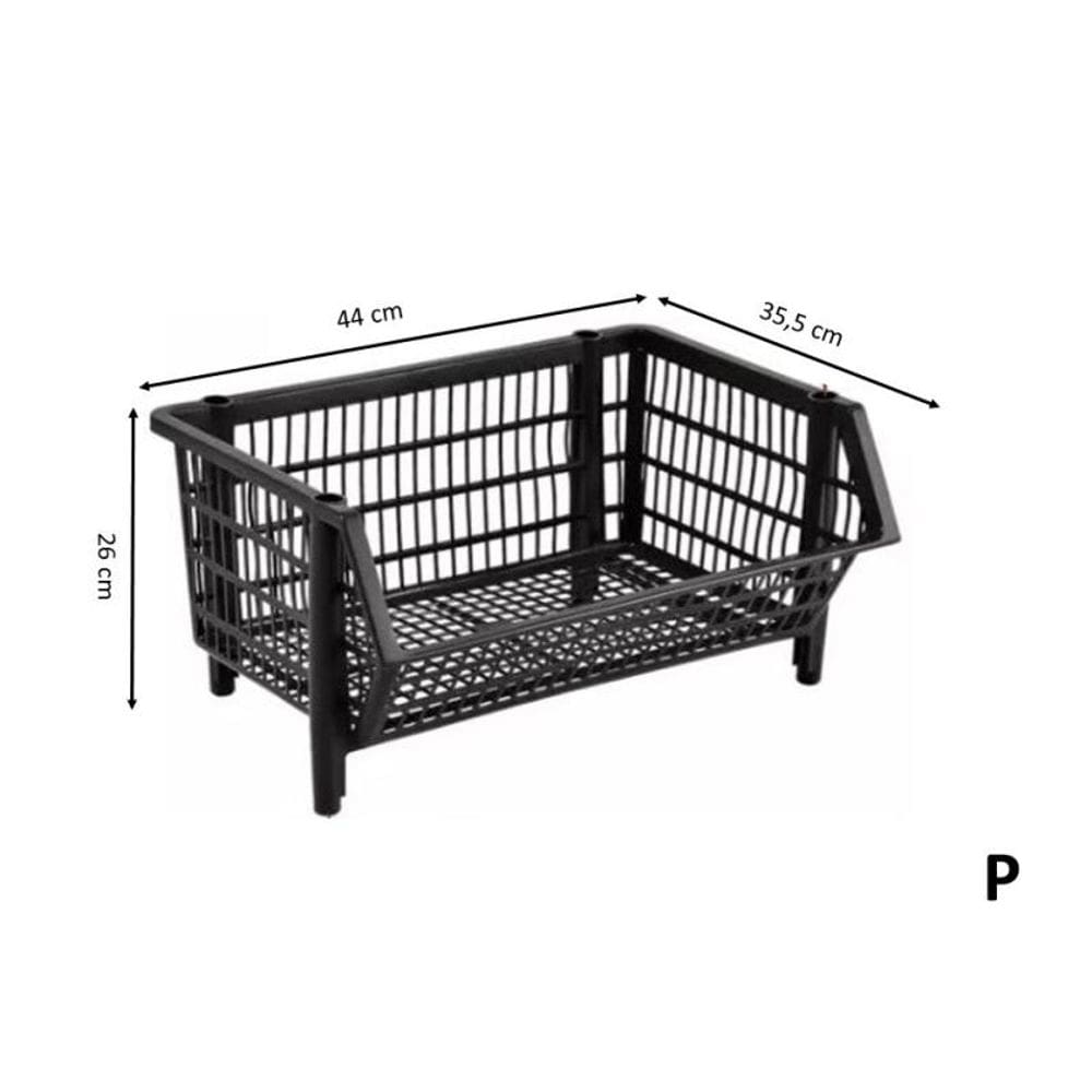 Cesto Plástico Empilhável Pequeno - Preto 43Lx35P