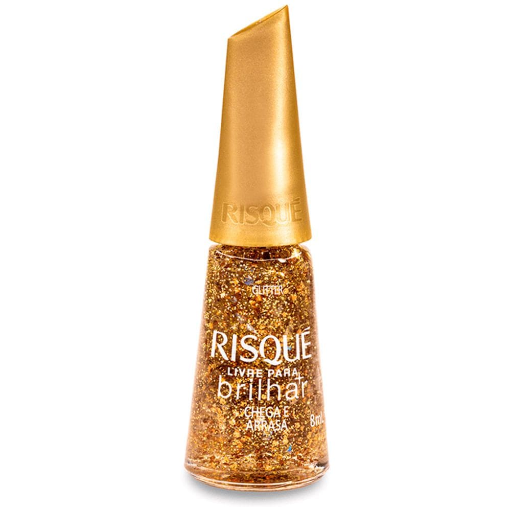 Esmalte Risqué Livre para Brilhar Glitter Dourado Cor Chega e Arrasa com 8ml