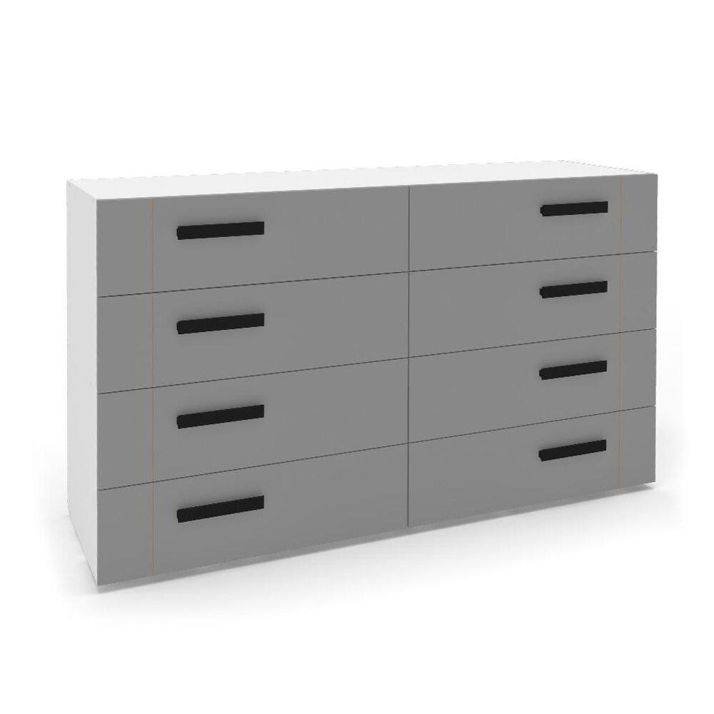 Cômoda Lisboa 8 Gavetas Cinza e Branca