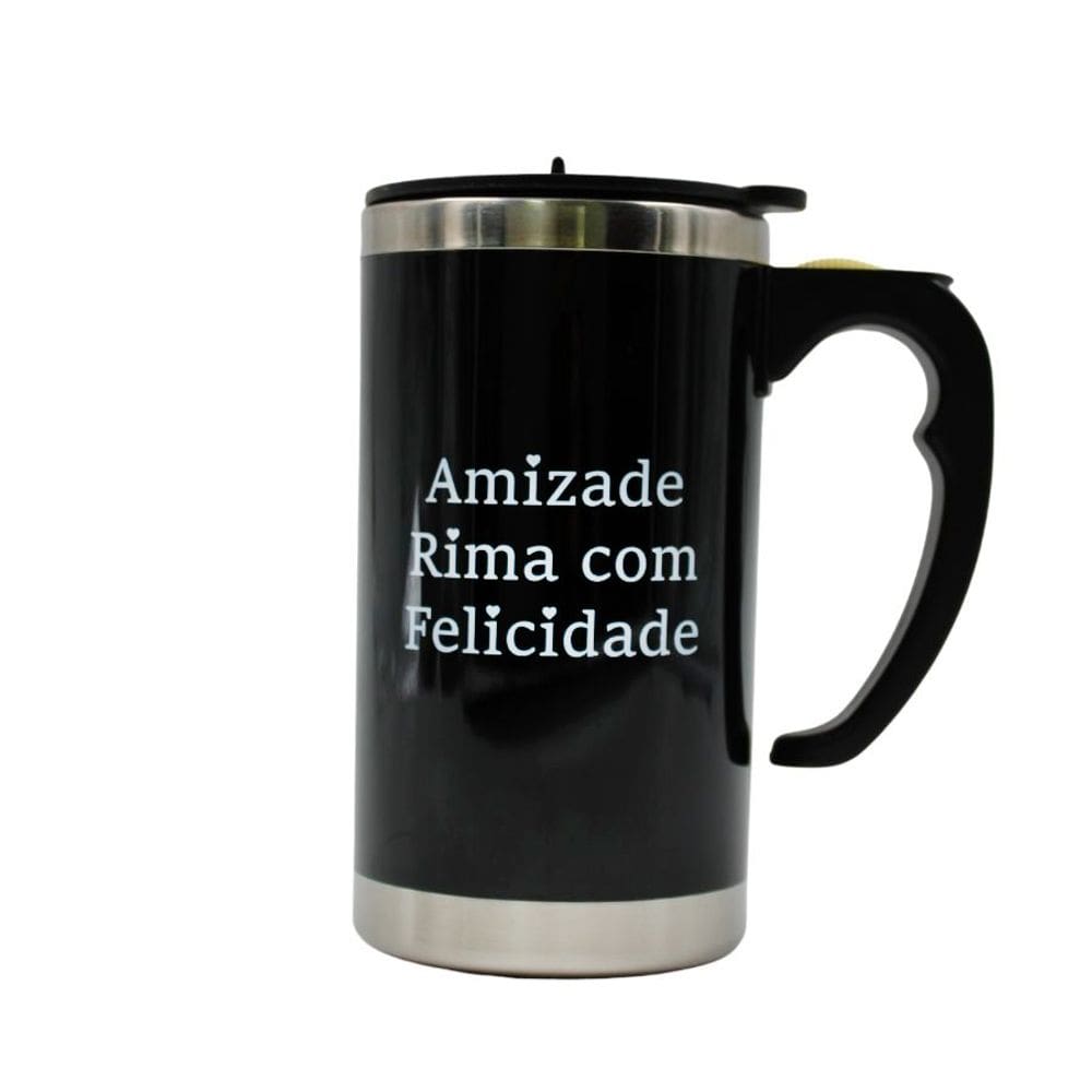 Caneca Mixer Misturadora Inox 450ml Tampa Pilha Preto