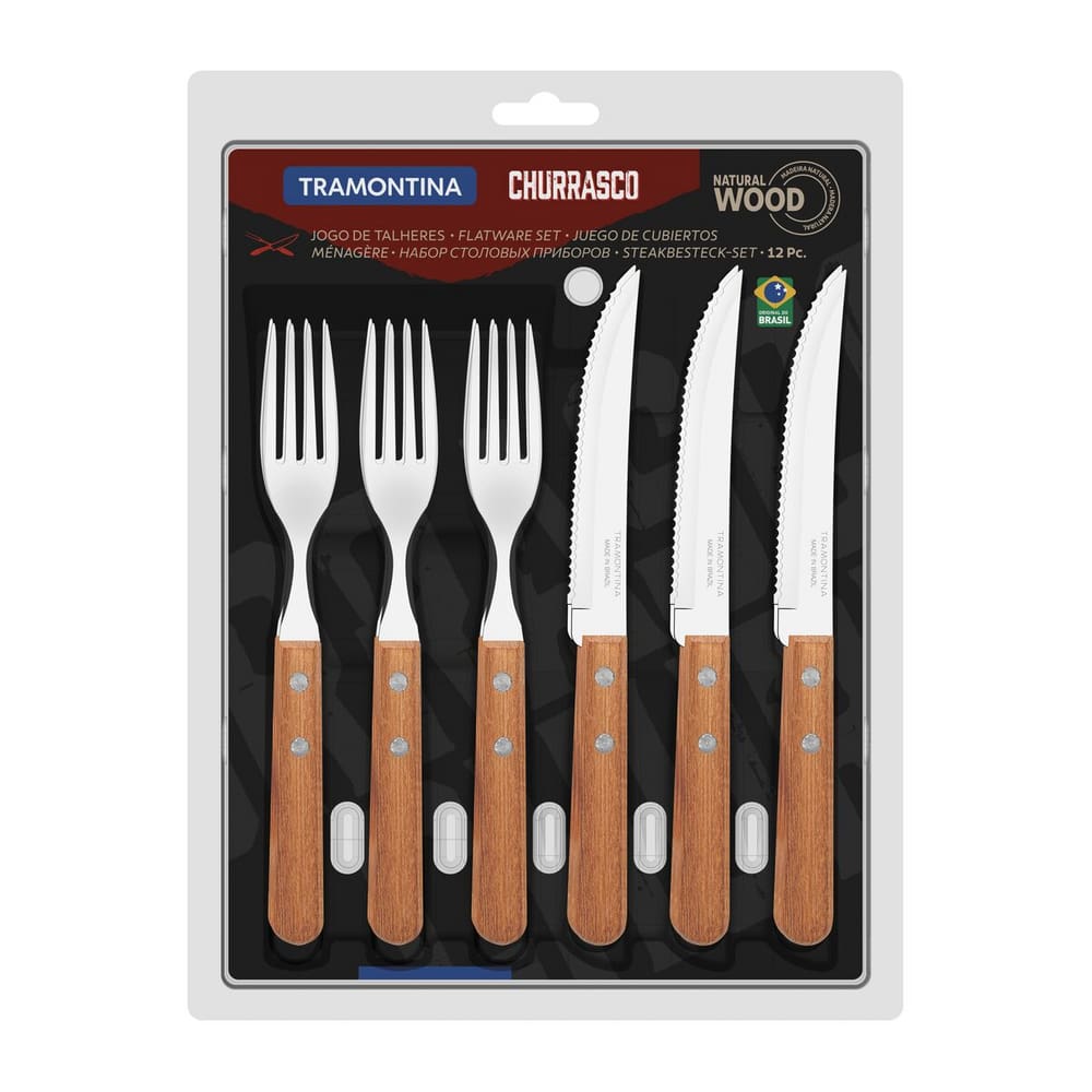 Jogo de Talheres Aço Inox e Madeira 12 Peças Tramontina Dynamic 22399 Cor Marrom