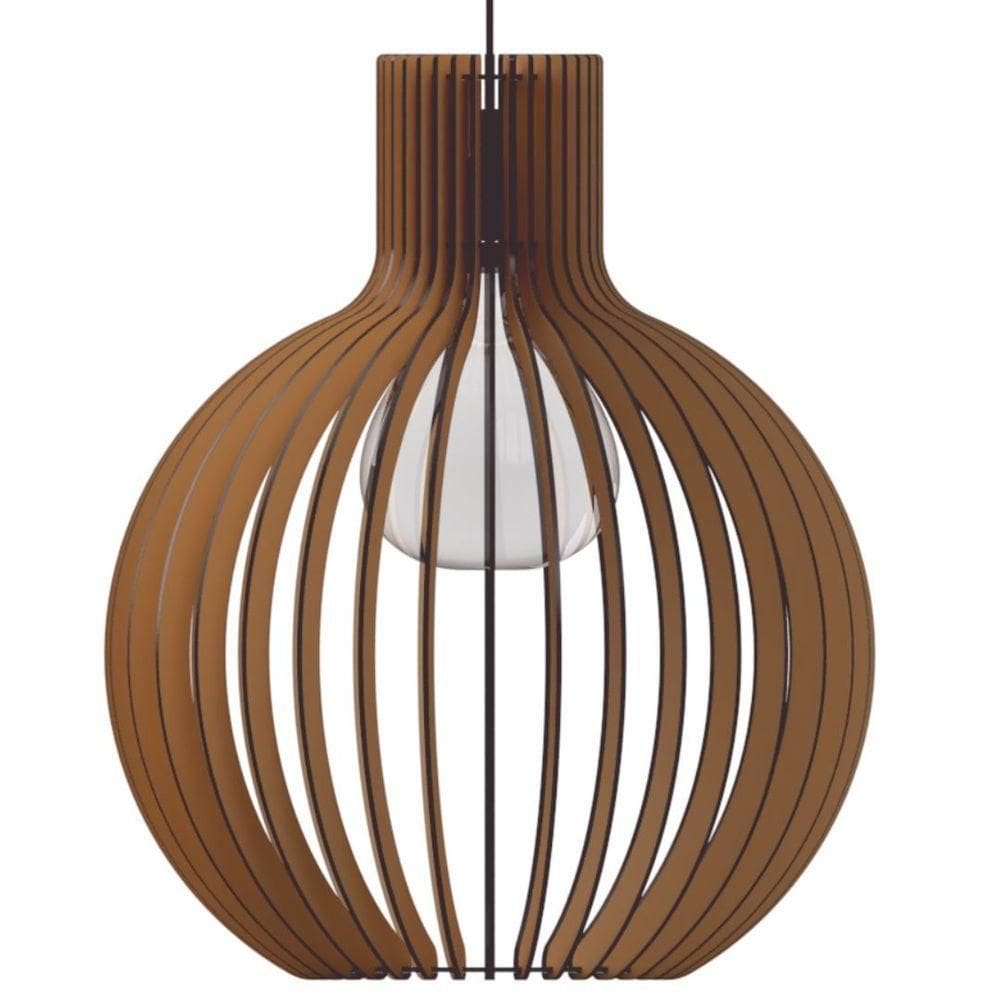 Luminária Teto Tipo Pendente Cúpula Mdf - Completa Cor: Marrom