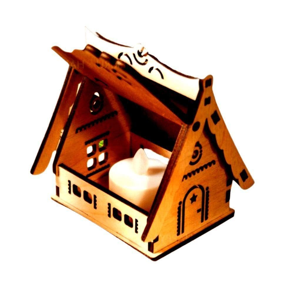 Castiçal Casa Com Vela Eletrônica - Marrom