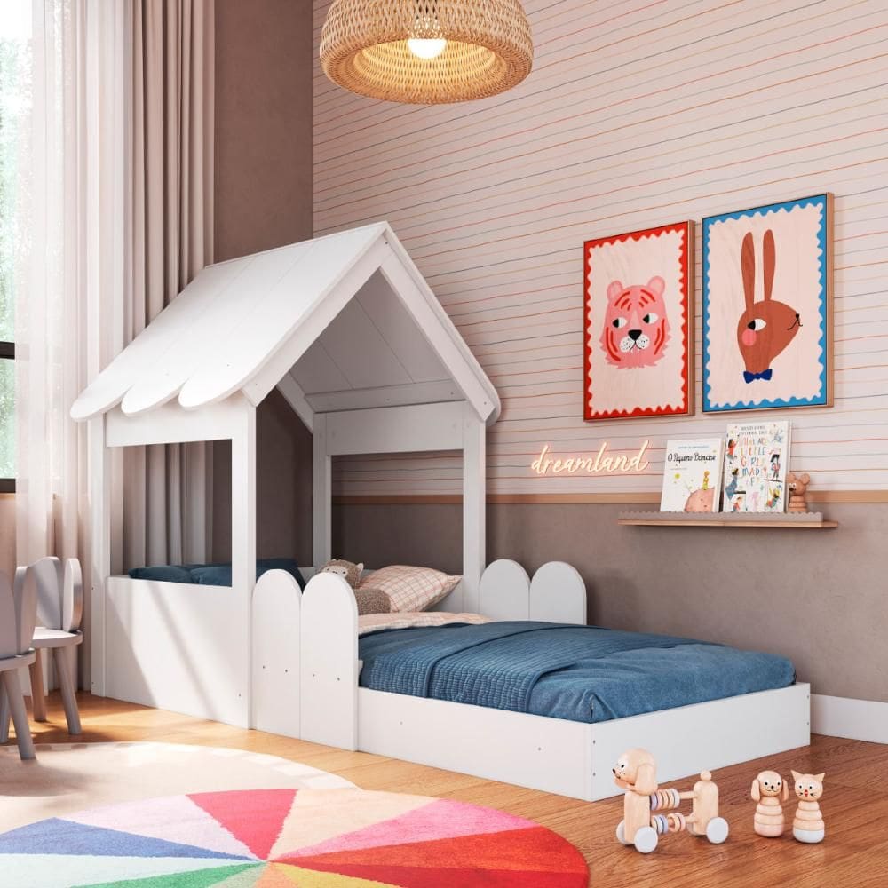 Cama Infantil Montessoriana Casinha Branca Completa