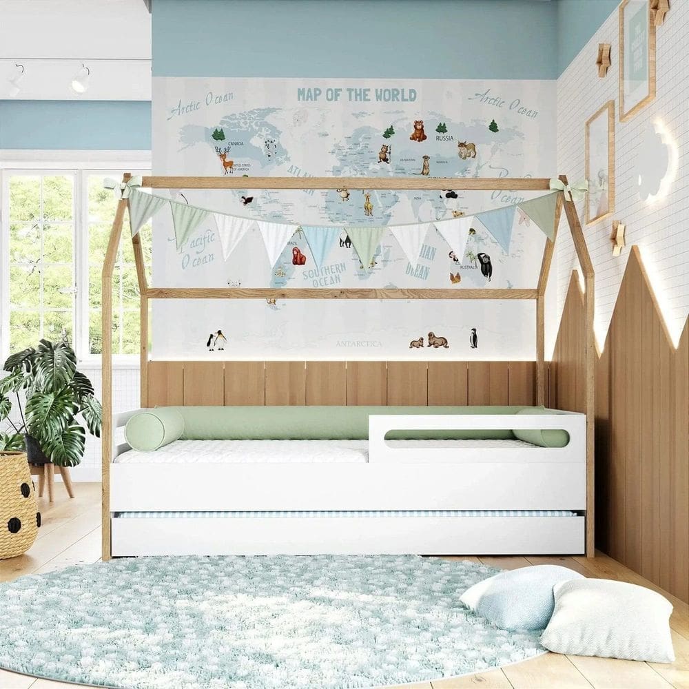 Cama para Quarto Infantil com Casinha Tivoli Branco/Mel