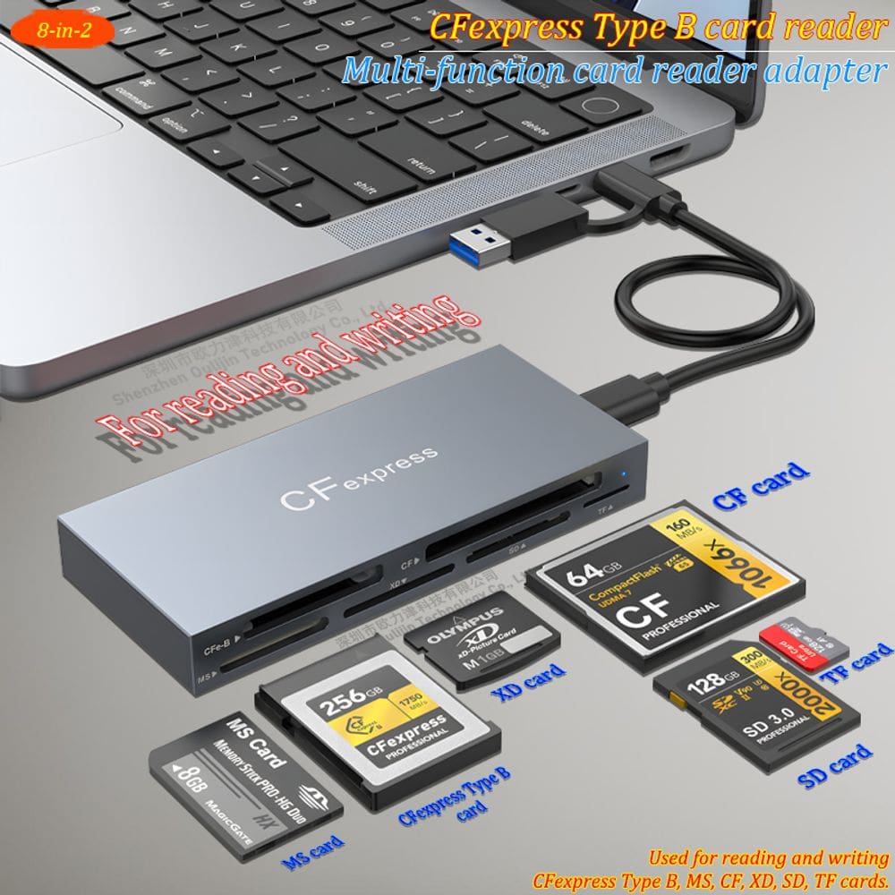 Leitor de cartão CFexpress Tipo B, adaptador HUB, 10 Gbps, USB-A 3.2 Gen2