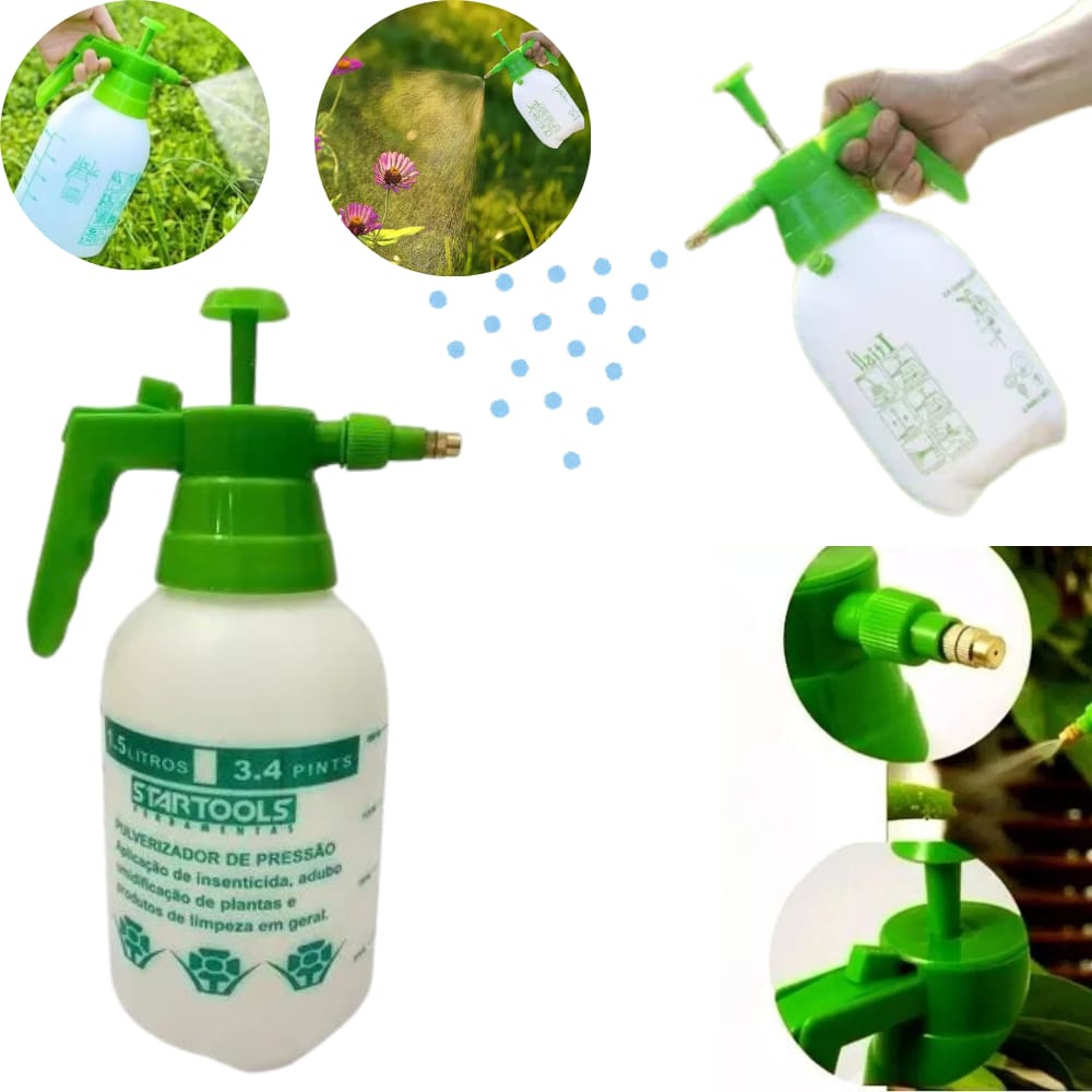 Pulverizador Pressão Manual 1,5 L Bico Regulàvel Para Plantas Jardim E Limpezas Verde