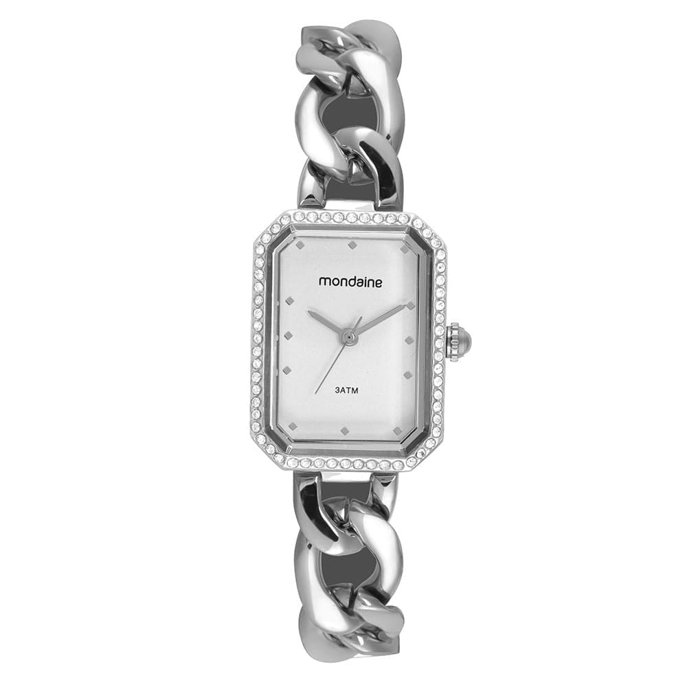 Relógio MONDAINE feminino analógico prata branco 32778L0MVNM3