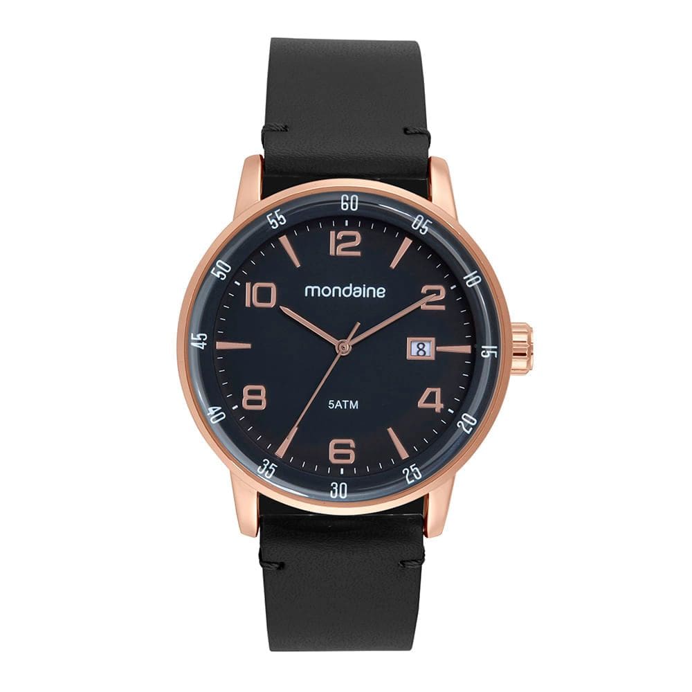 Relógio MONDAINE masculino analógico couro preto 32786GPMVRH1
