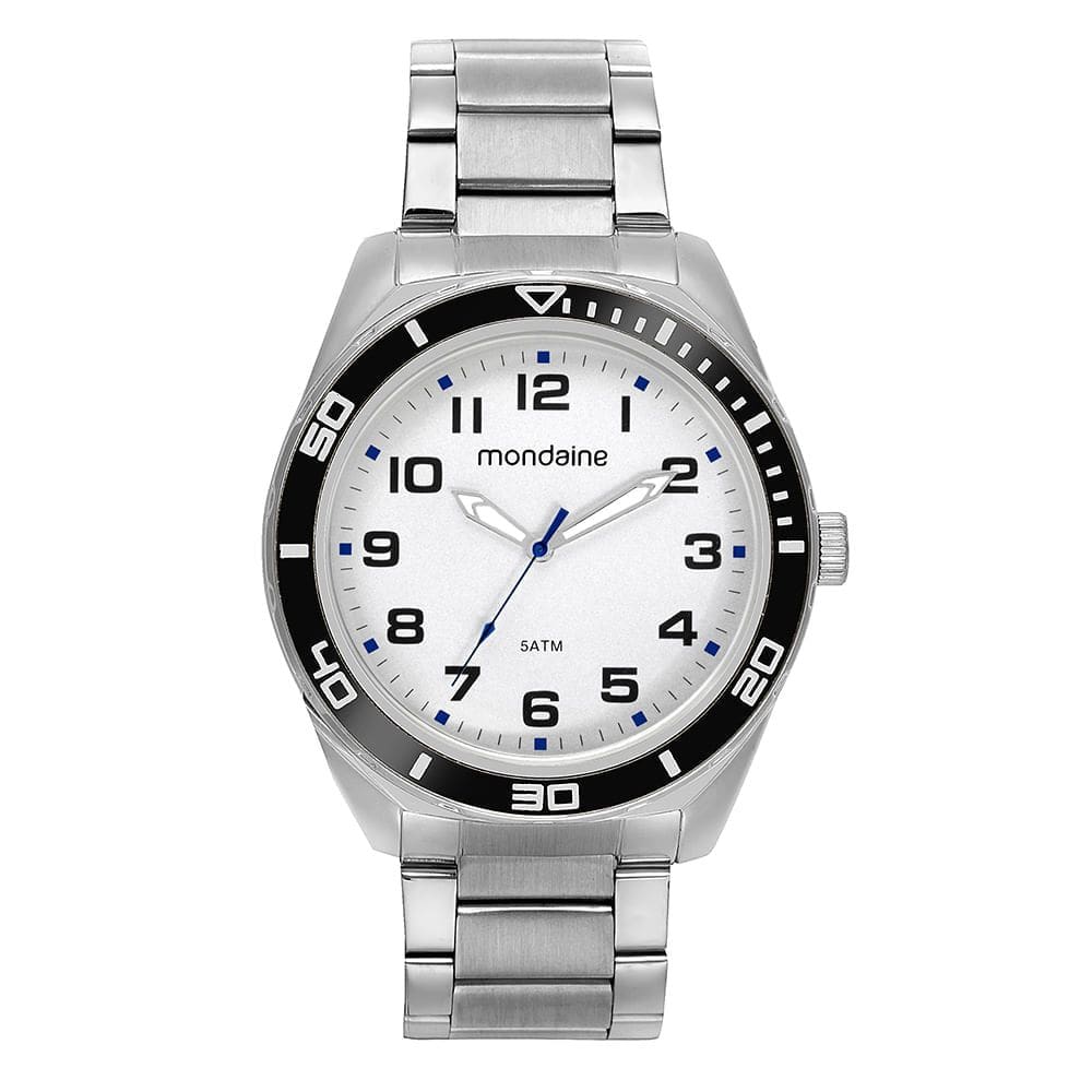 Relógio MONDAINE masculino analógico prata branco 32656G0MVNE2