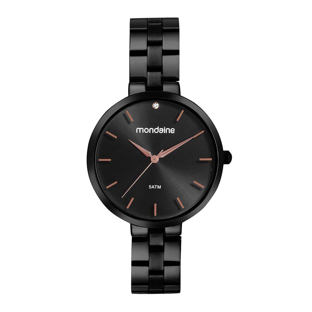 Relógio MONDAINE feminino analógico preto rosê 32670LPMVPE3