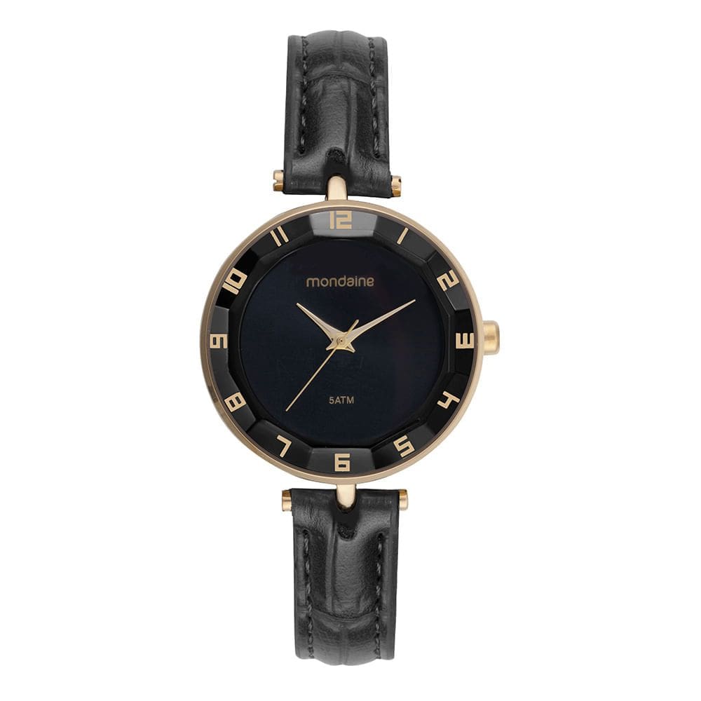 Relógio MONDAINE feminino analógico couro preto 32912LPMVDH1