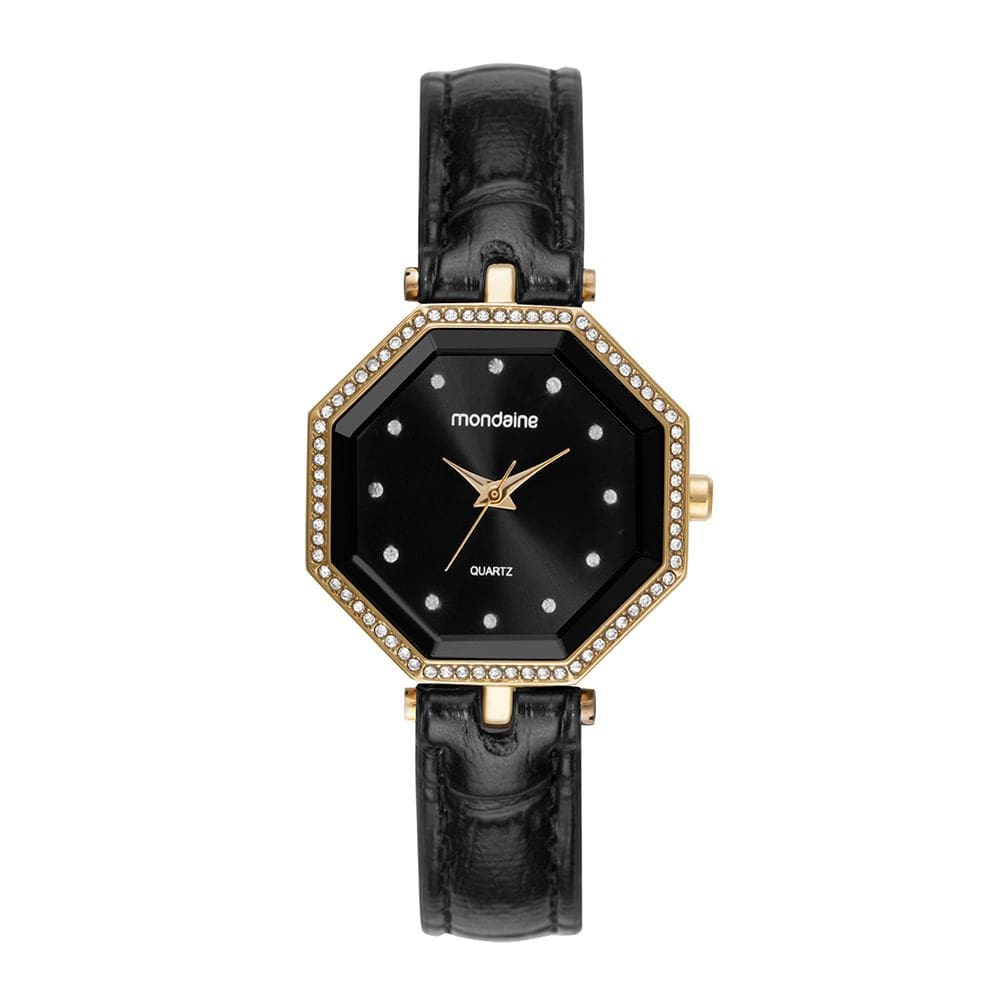Relógio MONDAINE feminino analógico preto couro 32913LPMVDH2